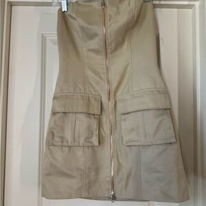 Main Strip Strapless Beige Dress Utility Style